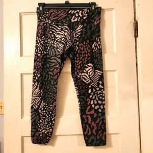 Calvin Klein Leggings Black Green & Purple Animal Print, Zebra, Leopard Sz L EUC